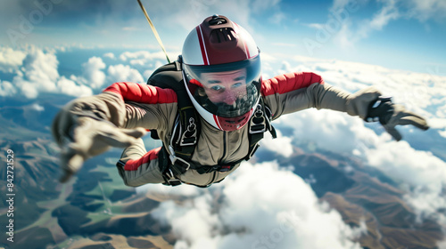 A skydiver's helmet camera captures the thrill of the descent