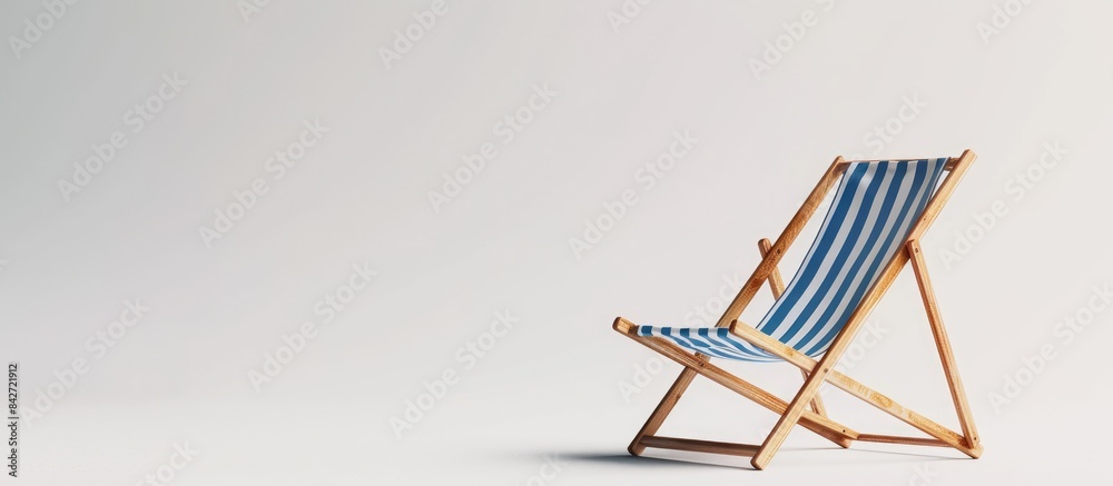 A single striped beach chair, standing alone against a white background. A single striped beach chair, standing alone against a white background.
