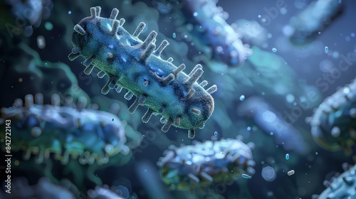 medical background with virous on blue background 