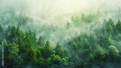 Aerial view of a lush forest with varying shades of green