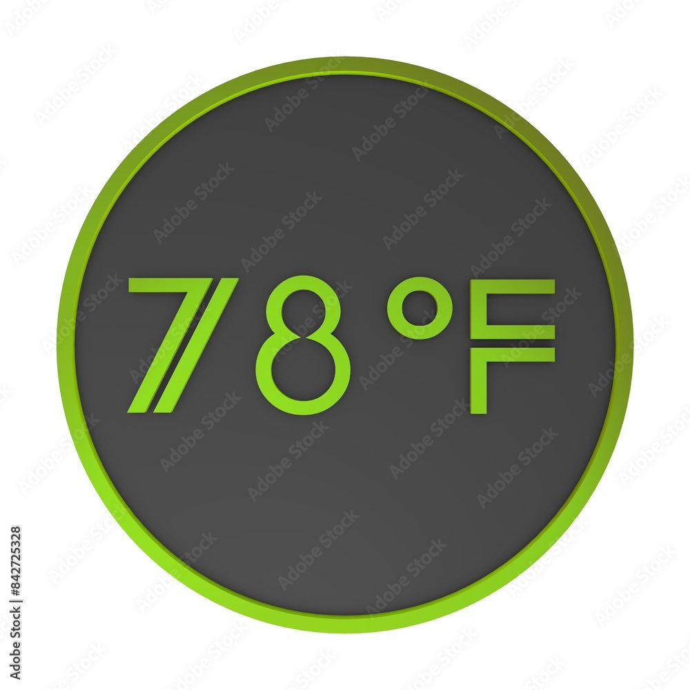 Yellow number seventy-eight in a gray circle on a white background isolate. Degrees Fahrenheit. Air temperature. Rendering illustration. Yellow number seventy-eight in a gray circle on a white background isolate. Degrees Fahrenheit. Air temperature. Rendering illustration.