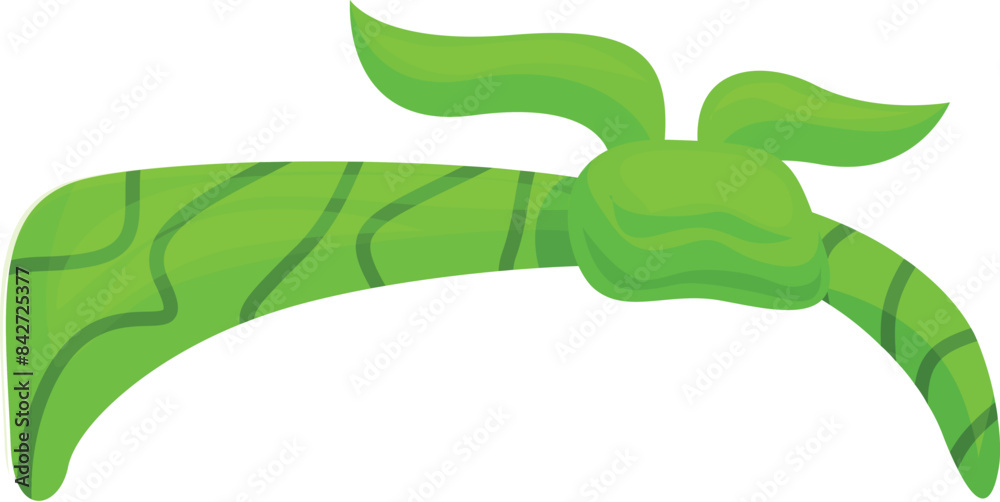 Green bandana with black stripes is tied around head for protection from sun and wind Green bandana with black stripes is tied around head for protection from sun and wind
