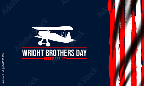 Wright Brothers Day on December 17th . Illustration of the First Successful Flight in a Mechanically Propelled Airplane