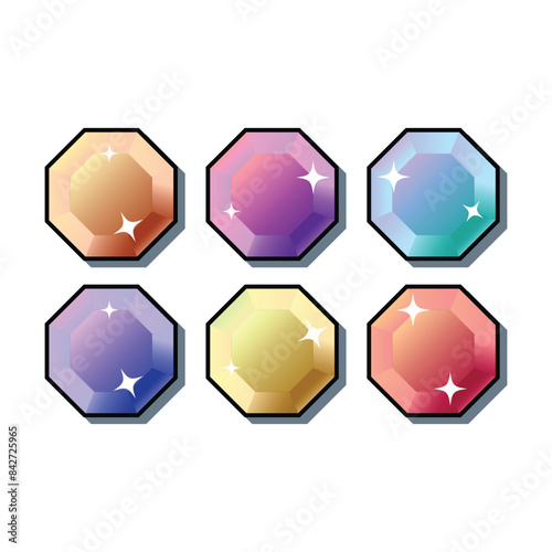 Game gemstone, magic jewel crystal or diamond icon, sapphire and amethyst, ruby and emerald treasure, royal precious gem. Fantasy cartoon trophy with texture, isolated set