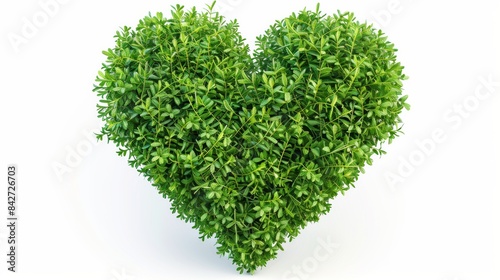 Heart-shaped green foliage isolated on white background, symbolizing love and nature in one form. Ideal for eco-friendly concepts and natural-themed designs. Simple, clean and inspiring aesthetic. AI