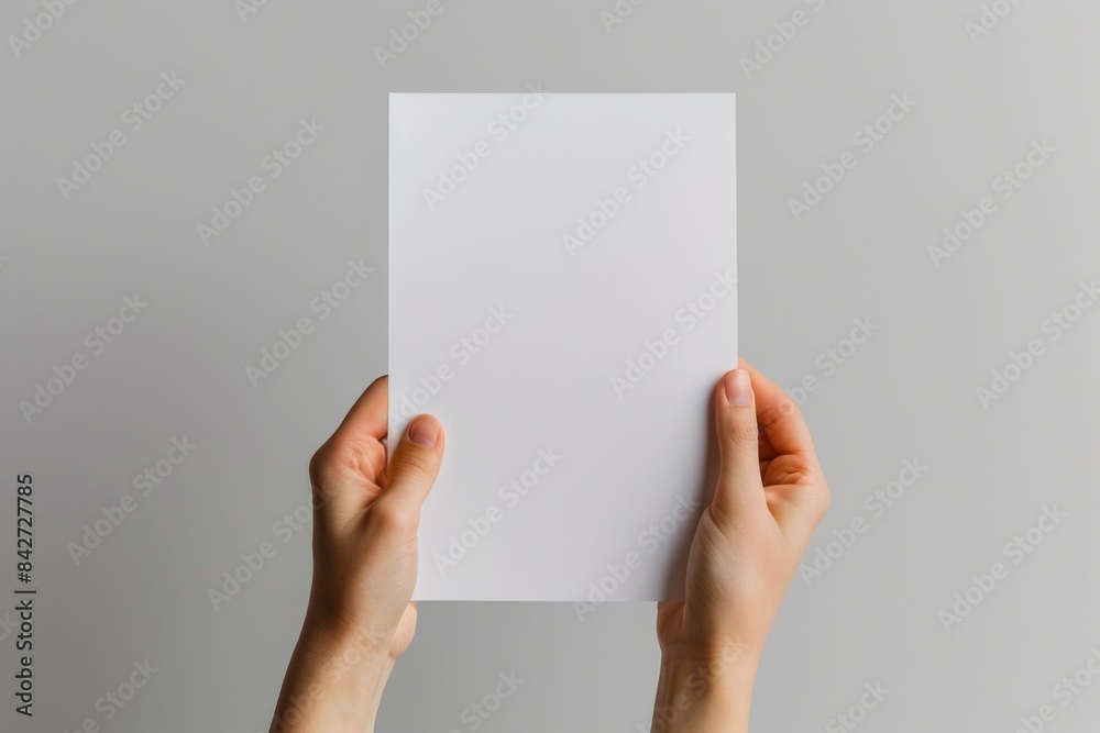 Blank paper mockup on hand created with generative AI Blank paper mockup on hand created with generative AI