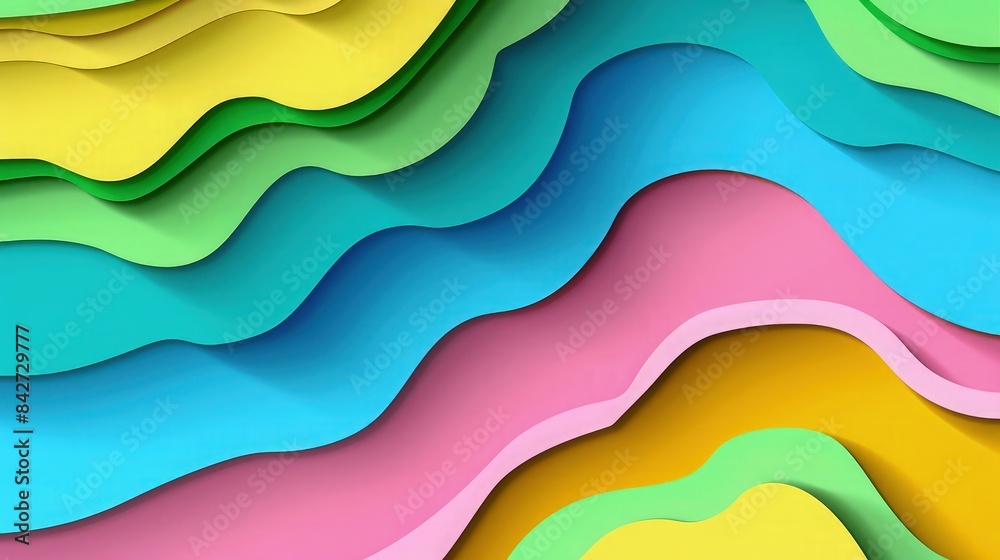Cover or flyer template with abstract paper cut blue green pink yellow background. Vector template in carving art style. Cover or flyer template with abstract paper cut blue green pink yellow background. Vector template in carving art style.
