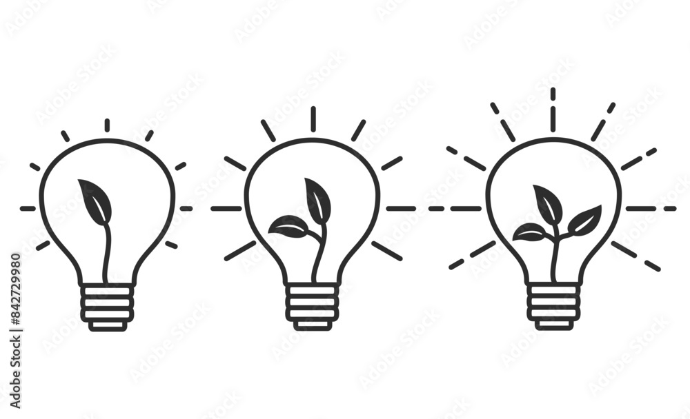Sustainable ecological energy icon.Light bulb plant.Ecology bulb lamp.Energy saving lamp. Eco-energy light.Green energy.Energy saving lightbulb with leaf.