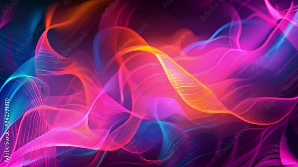 A digital abstract image of colorful light waves flowing in a dark background. A digital abstract image of colorful light waves flowing in a dark background.