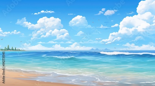 beautiful tropical white beach landscape illustration