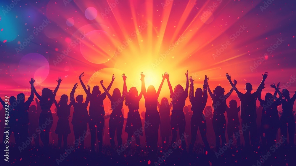 Scene is joyful and celebratory, as the people are all standing together Scene is joyful and celebratory, as the people are all standing together