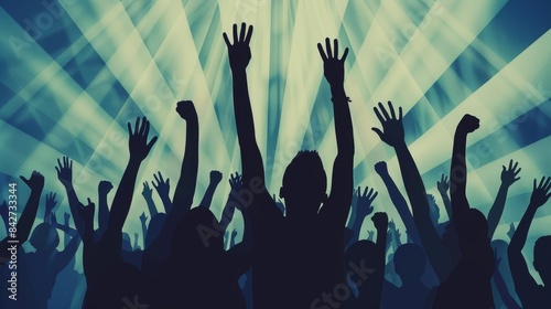 A group of people are standing in a circle, with their hands raised in the air
