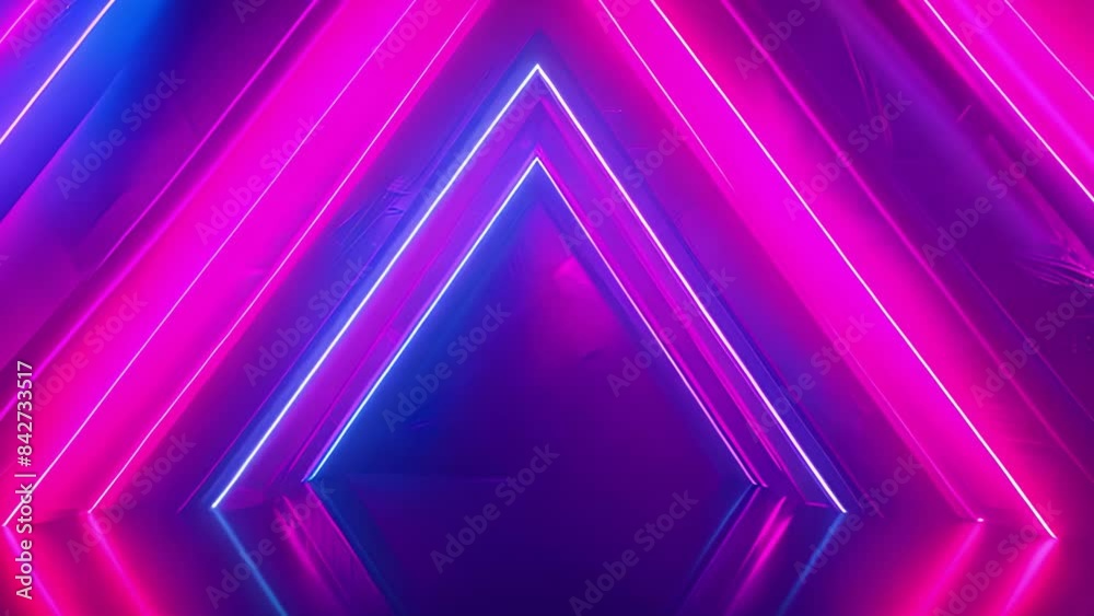 A digitally rendered image featuring a vibrant neon light display. The lights create a pattern of triangles in shades of pink and blue against a dark, textured background. A digitally rendered image featuring a vibrant neon light display. The lights create a pattern of triangles in shades of pink and blue against a dark, textured background.