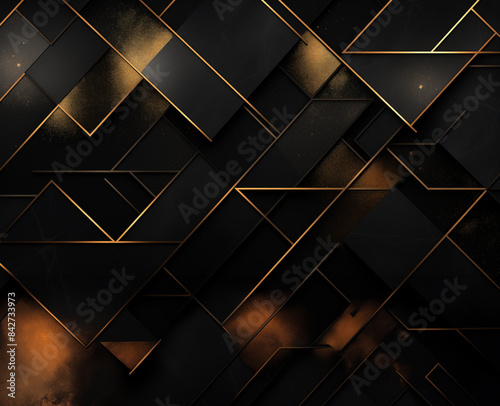 black and gold triangle geometric line background. Modern wallpaper, classic style, GenerativeAI, bronze and copper color