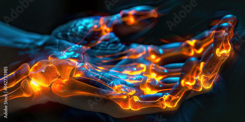 Gout: The Joint Swelling and Intense Pain - Visualize a person with highlighted joints showing uric acid crystals photo