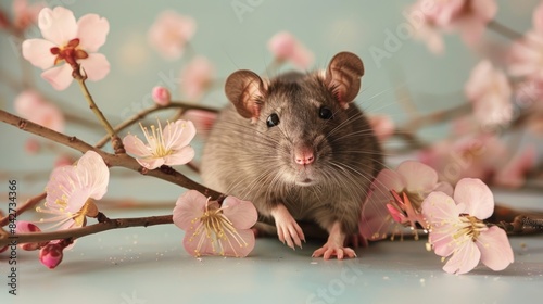 Pet rat adorned with pink flowers photo