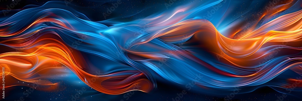 A vibrant digital art piece featuring swirling, glowing blue and orange streams of energy against an abstract dark background. A vibrant digital art piece featuring swirling, glowing blue and orange streams of energy against an abstract dark background.