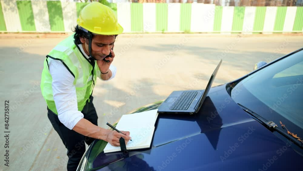 Construction foreman multitasking at site Construction foreman multitasking at site