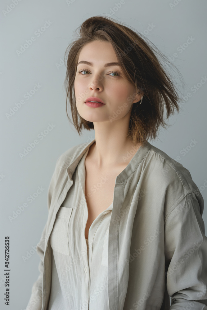 A natural and fresh portrait of a pretty woman, showcasing her beauty and elegance in a relaxed A natural and fresh portrait of a pretty woman, showcasing her beauty and elegance in a relaxed