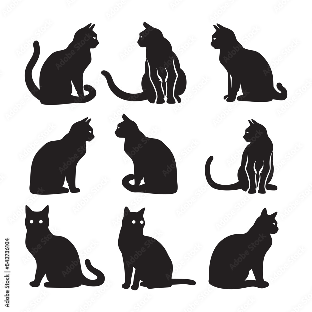 set of cats silhouettes vector white background set of cats silhouettes vector white background