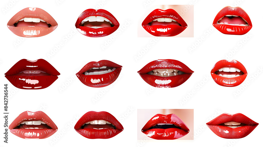 Collection of female mouth with red lips isolated on white background Collection of female mouth with red lips isolated on white background