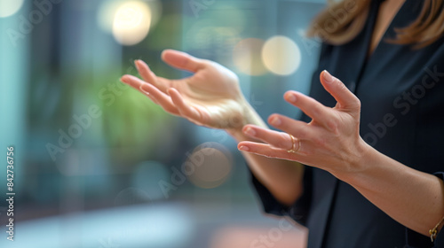 The professional woman gestures with her hands