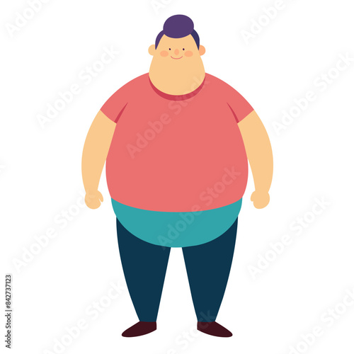 Charming cartoon of a chubby man in casual clothes as a cheerful and friendly overweight character