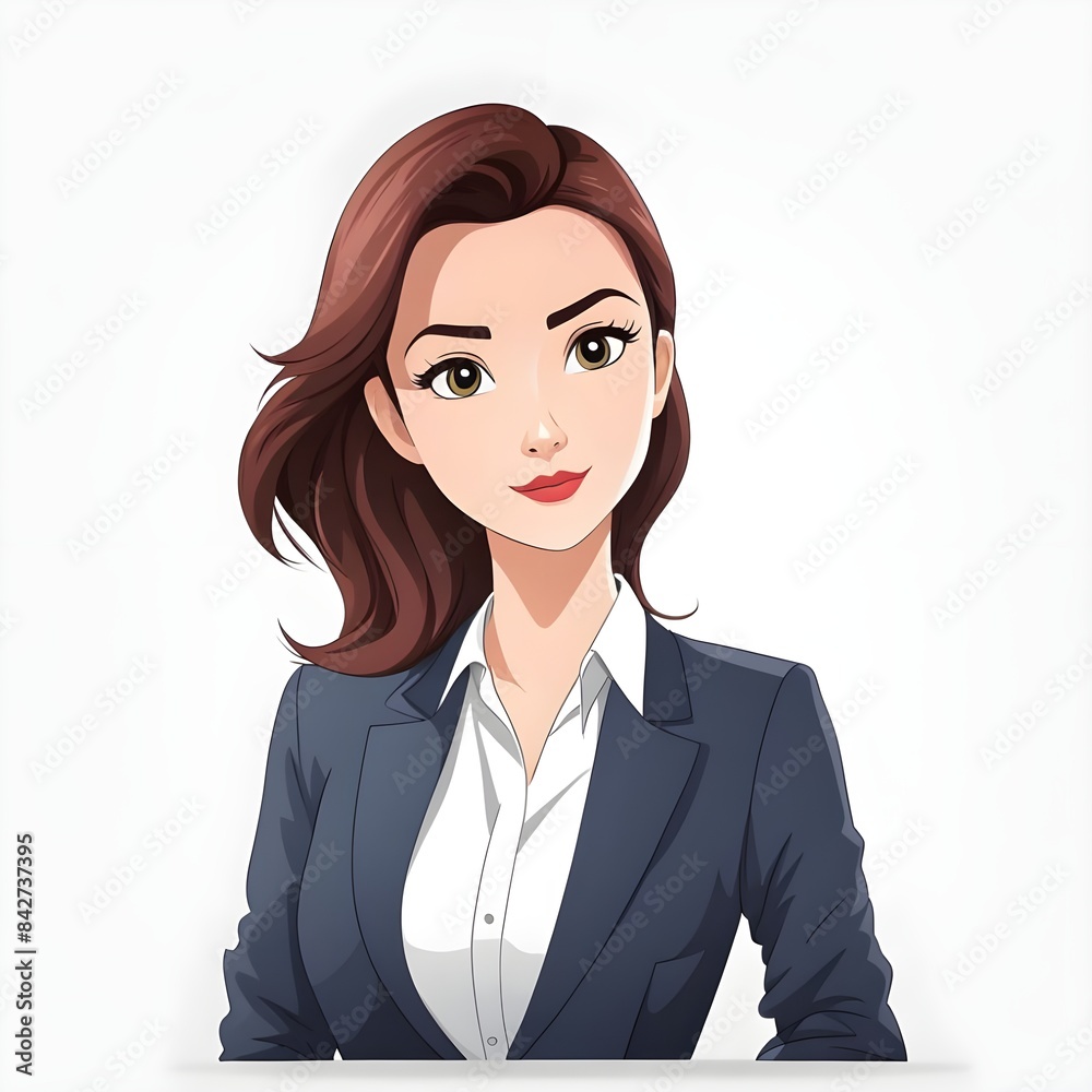 White background, anime style suit woman, upper body White background, anime style suit woman, upper body