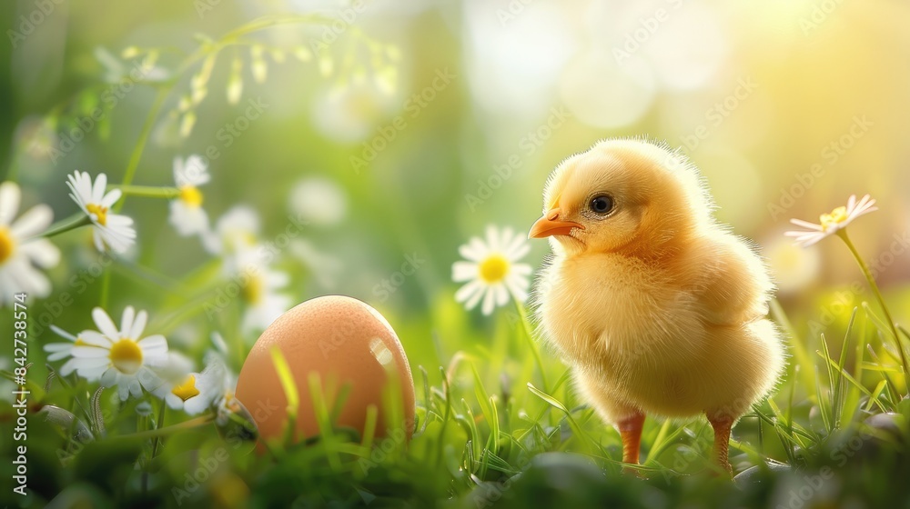 Easter egg on a Chick themed postcard card icon with symbolic background Easter egg on a Chick themed postcard card icon with symbolic background