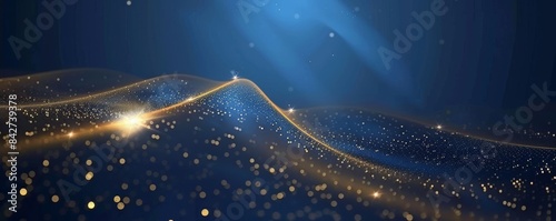 Dark blue background with golden glow and abstract shimmering patterns