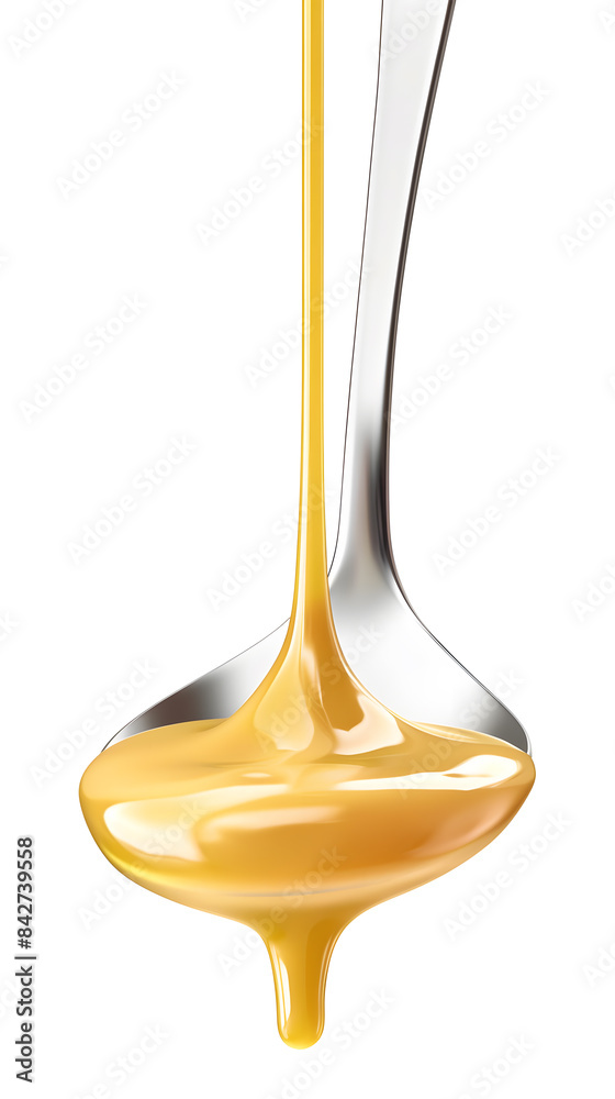 Custard or condensed milk dripping from spoon on white background Custard or condensed milk dripping from spoon on white background