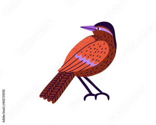 Colorful bird drawn by hand. Animals, nature. Vector flat illustration.