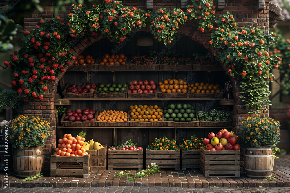 Beautiful farmers market stall with fresh produce and vegetables Beautiful farmers market stall with fresh produce and vegetables