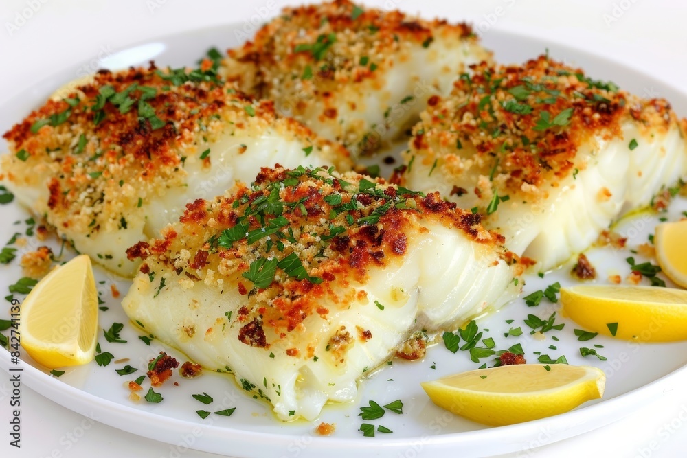 Garlic and Herb Ritz Crusted Cod on Lemon Wedges Garlic and Herb Ritz Crusted Cod on Lemon Wedges