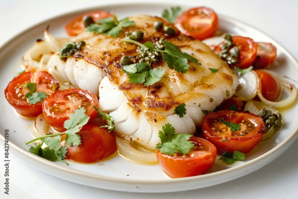 Exquisite Baked Cod with Tomato and Onion Arrangement Exquisite Baked Cod with Tomato and Onion Arrangement