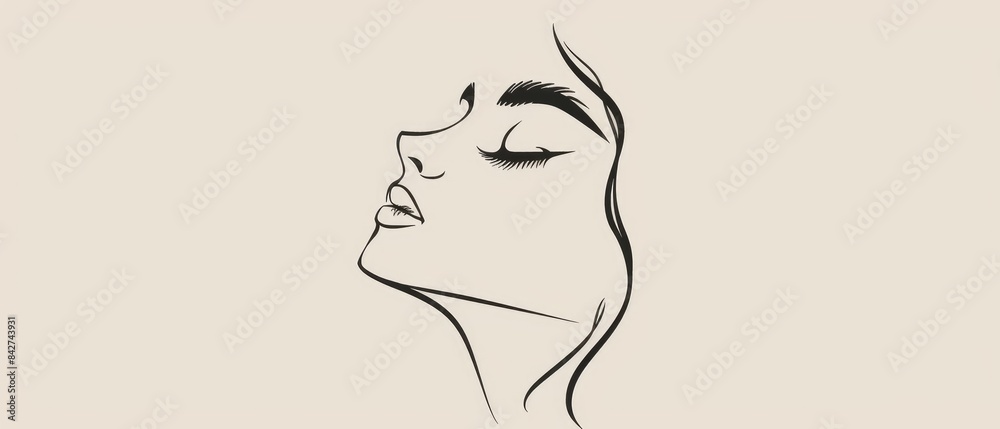 A minimalistic line drawing of a woman's face with closed eyes. A minimalistic line drawing of a woman's face with closed eyes.