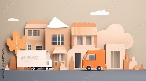 Low angle,Modern Architecture 3D illustration. Architecture building construction perspective paper cut style, underside view urban building abstract background