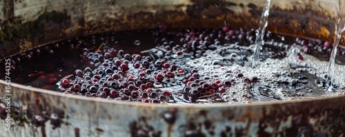Grape must fermentation, winemaking concept. Top view.