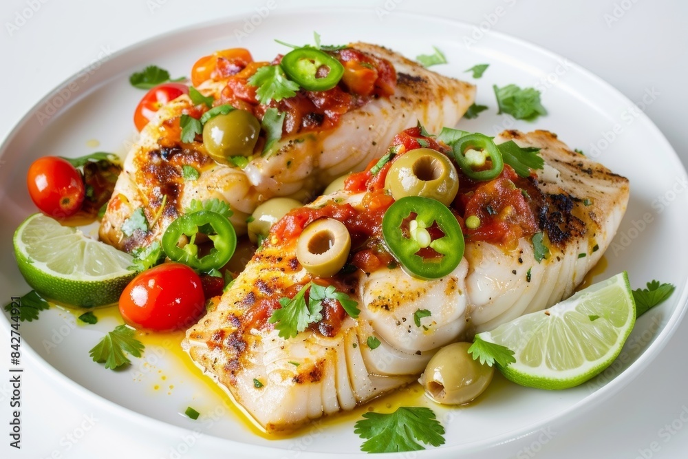 Succulent Baked Snapper with Flavorful Tomato-Olive Sauce and Cilantro Garnish Succulent Baked Snapper with Flavorful Tomato-Olive Sauce and Cilantro Garnish