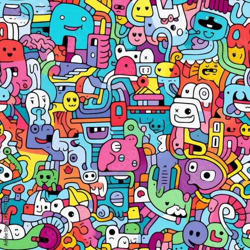 seamless doodles pattern with vibrant colors  ready for full-print pattern design