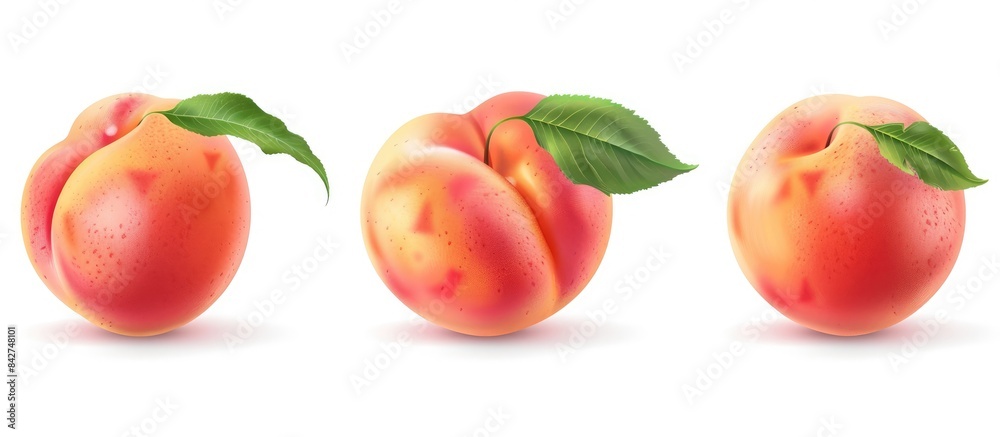 Pink Peach Fruit Collection with Leaf on White Background, Fresh Peach on White Background with Transparent Background. Pink Peach Fruit Collection with Leaf on White Background, Fresh Peach on White Background with Transparent Background.