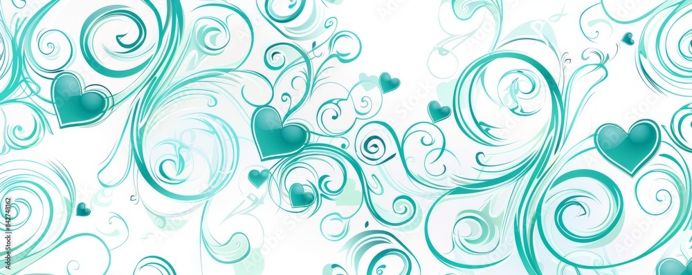 Elegant teal swirly phone wallpaper with heart motifs and intricate patterns Elegant teal swirly phone wallpaper with heart motifs and intricate patterns