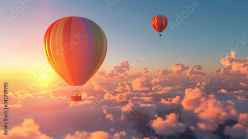 A colorful 3D hot air balloon captured in mid-flight, offering a stunning aerial view. AI generative. photo