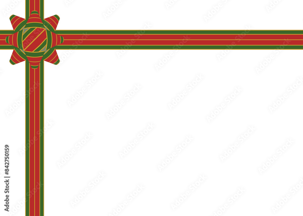 りぼんのラッピング風フレーム、クリスマスカラー、デコレーションりぼん