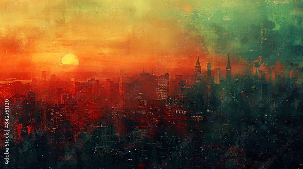 Fototapeta premium abstract cityscape with a vibrant sunset, ideal for modern urban designs and creative digital artwork
