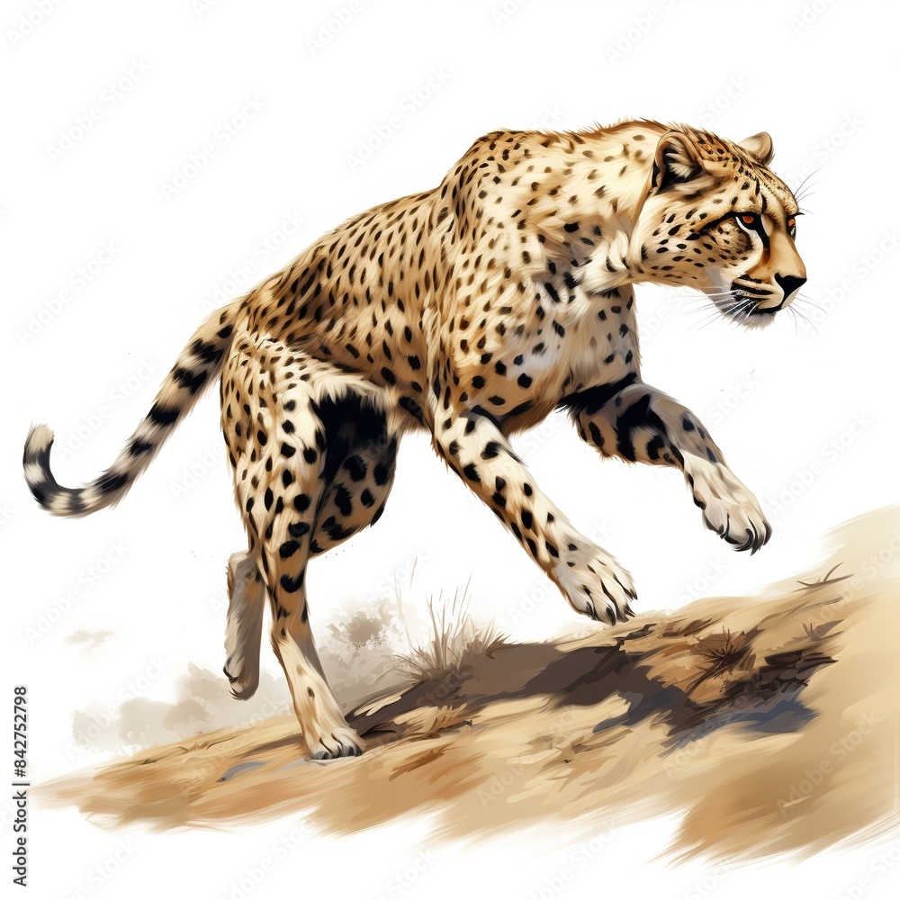 A hunting cheetah. thick oil paint illustration. A hunting cheetah. thick oil paint illustration.