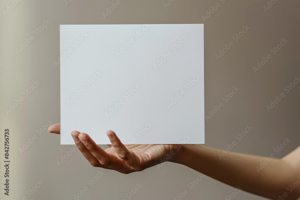 Blank paper mockup on hand created with generative AI
