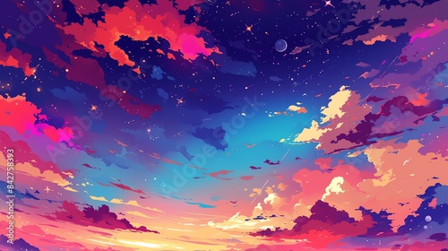 Clouds of color floating in space. Amazing anime background.