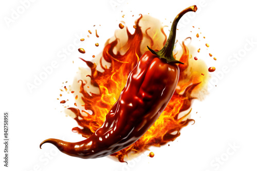 Piri Piri Pepper Surrounded by Fire - Isolated on Transparent Background - Spicy Food Concept - Hot Pepper - Vector Illustration