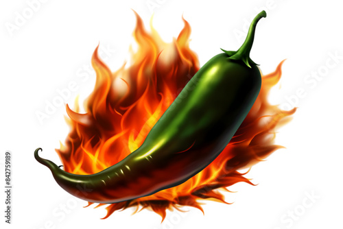 Jalapeno Surrounded by Fire - Isolated on Transparent Background - Spicy Food Concept - Hot Pepper - Vector Illustration